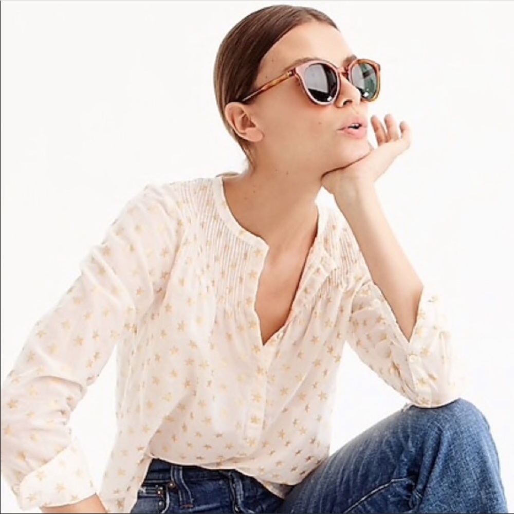 JCrew ruffle popover shirt in metallic star print